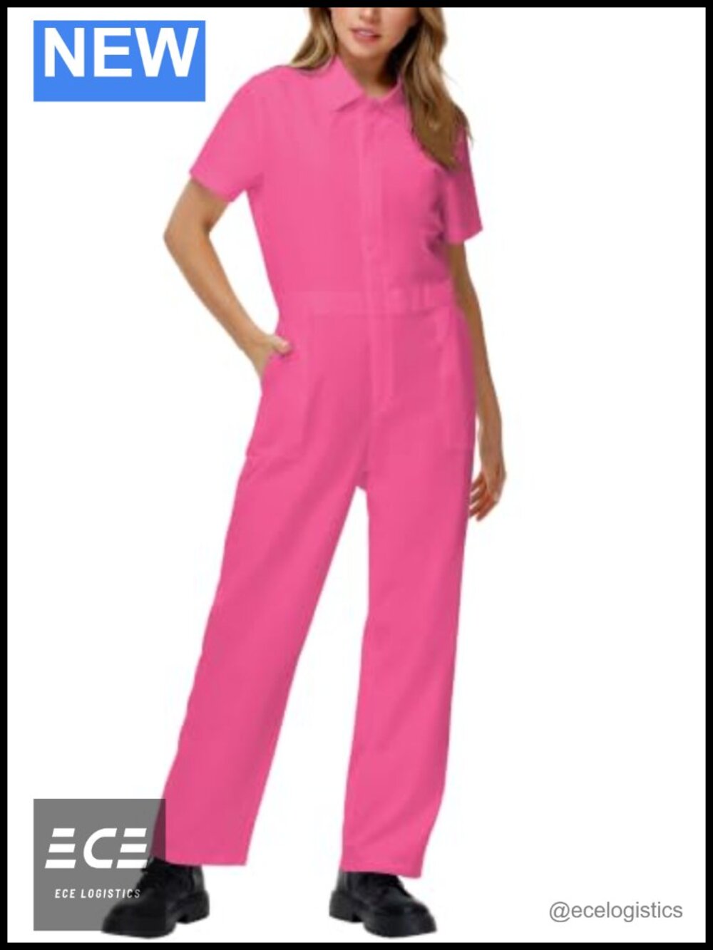 Women Short Sleeve Lightweight Polyester Work Jumpsuit